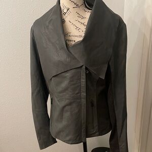 Elegant Dark Gray Leather Jacket for Women